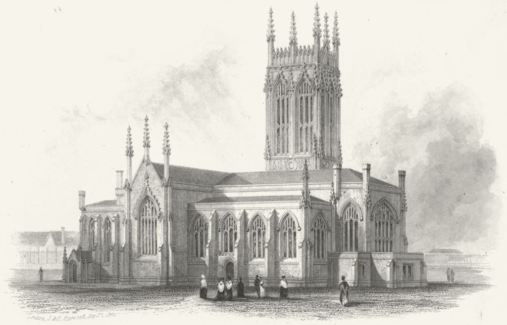 YORKS. St Peter's(Parish)Church, Leeds c1855 old antique vintage print picture